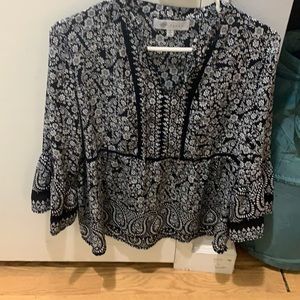 Black and white flora plus size blouse